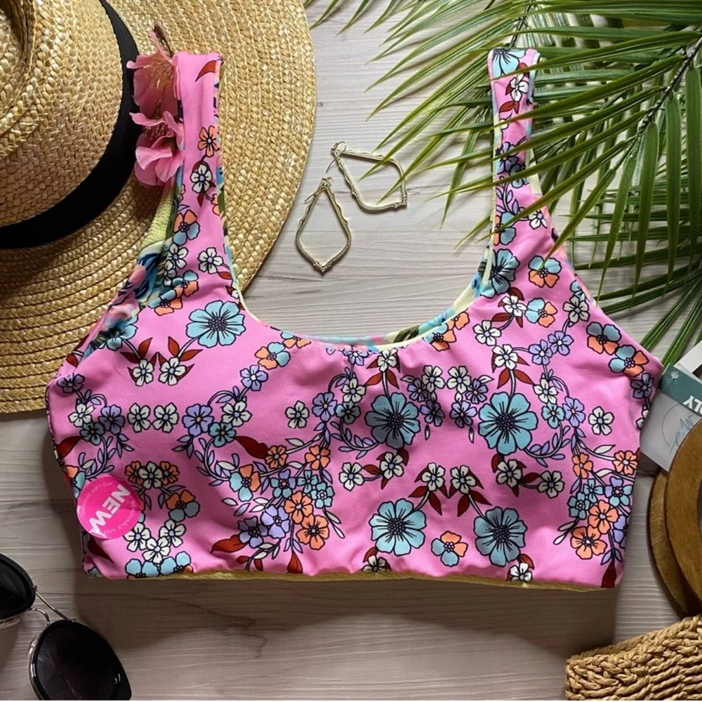 Maaji Floral Bikini Top in Cream and Blue